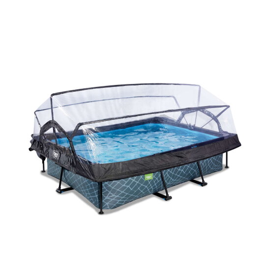 Piscina EXIT Stone 220x150x65cm con bomba de depuraci&oacute;n y c&uacute;pula, color gris