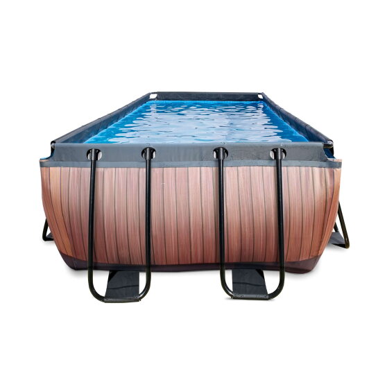 Piscina EXIT Wood 400x200x122cm con bomba de filtrado de arena, color marrón