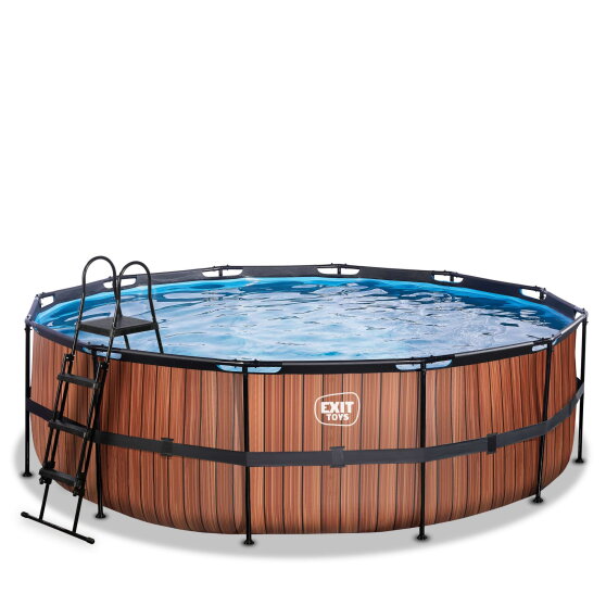 Piscina EXIT Wood &oslash;450x122cm con bomba de filtrado de arena, color marr&oacute;n