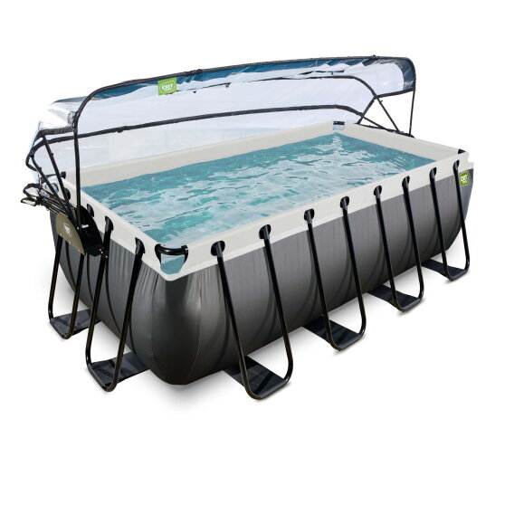 Piscina EXIT Black Leather 400x200x122cm con bomba de filtrado de arena y c&uacute;pula y bomba de calor, color negro