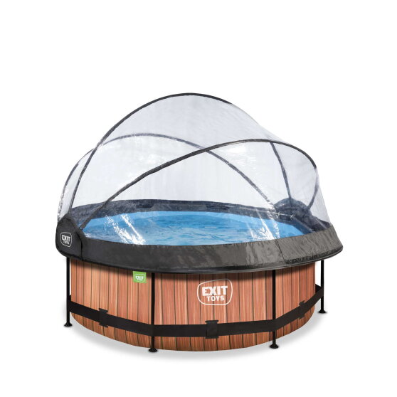 Piscina EXIT Wood ø244x76cm con bomba de depuración y cúpula, color marrón