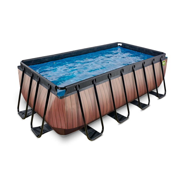 Piscina EXIT Wood 400x200x122cm con bomba de filtrado de arena, color marrón
