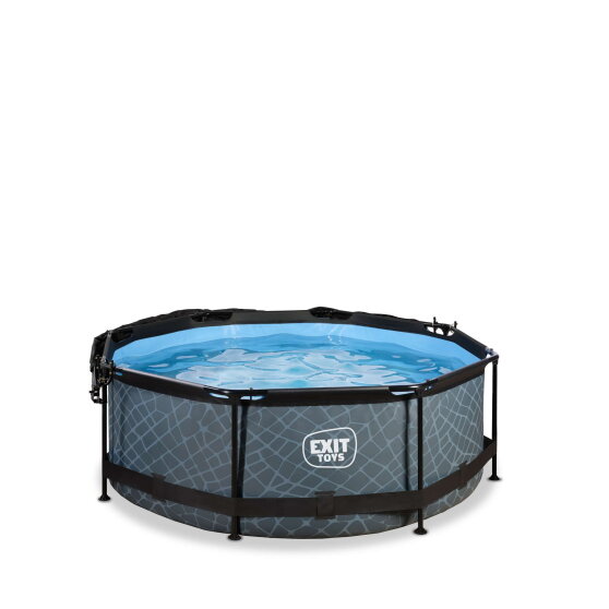 Piscina EXIT Stone ø244x76cm con bomba de depuración y toldo, color gris