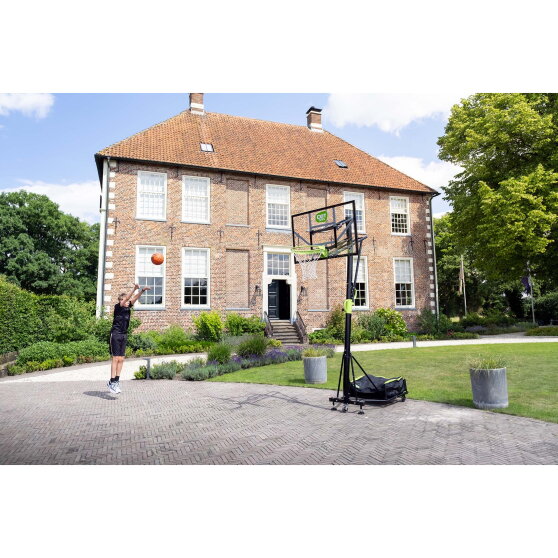 Tablero de baloncesto port&aacute;til con ruedas EXIT Galaxy y aro de volcada, color verde/negro