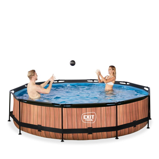 Piscina EXIT Wood ø360x76cm con bomba de depuración, color marrón