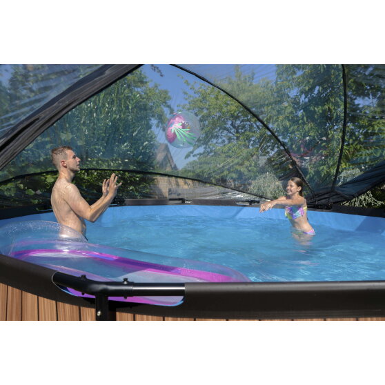Piscina EXIT Wood ø450x122cm con bomba de filtrado de arena y cúpula, color marrón