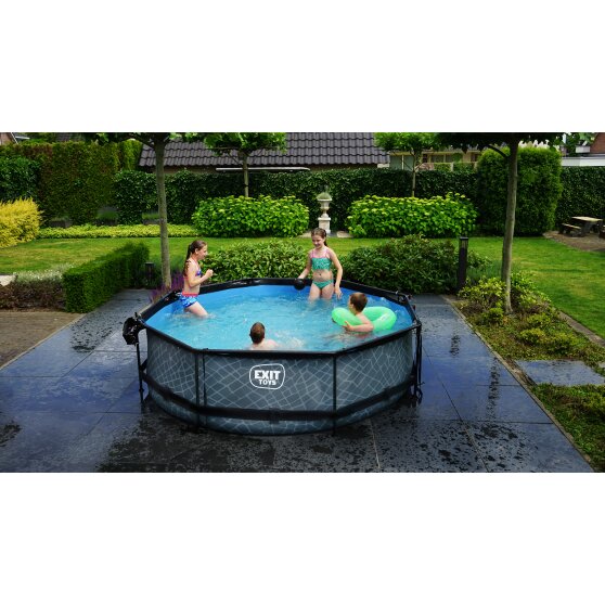 EXIT Stone pool ø300x76cm with filter pump - grey