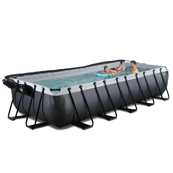 EXIT Black Leather pool 540x250x100cm with sand filter pump and dome and heat pump - black