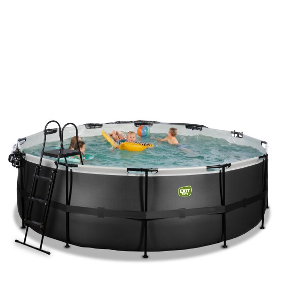 EXIT Black Leather pool ø427x122cm with sand filter pump and dome - black