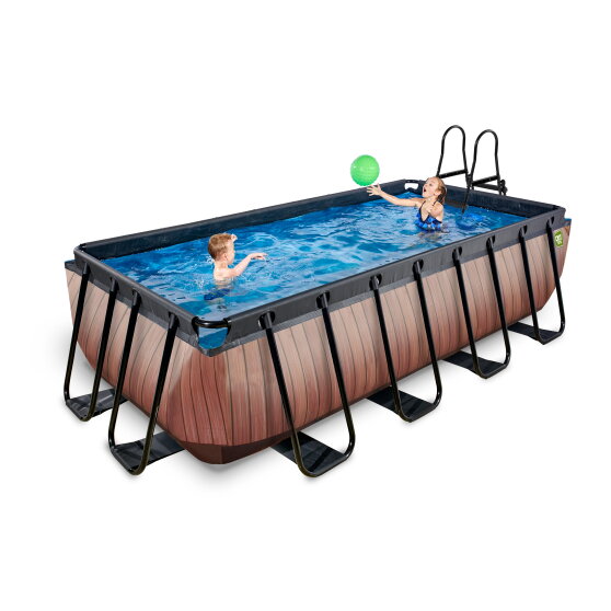 EXIT Wood pool 400x200x100cm with sand filter pump - brown