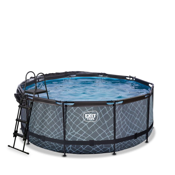 Piscina EXIT Stone ø360x122cm con bomba de filtrado de arena y cúpula y bomba de calor, color gris