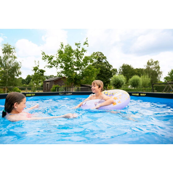 Piscina EXIT Wood ø360x122cm con bomba de filtrado de arena, color marrón