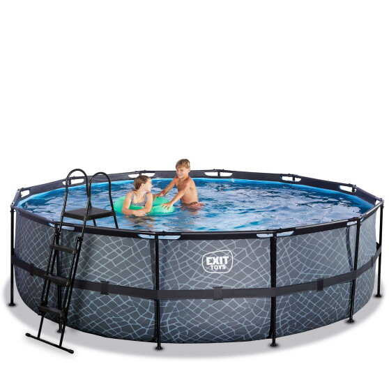 Piscina EXIT Stone ø488x122cm con bomba de depuración, color gris