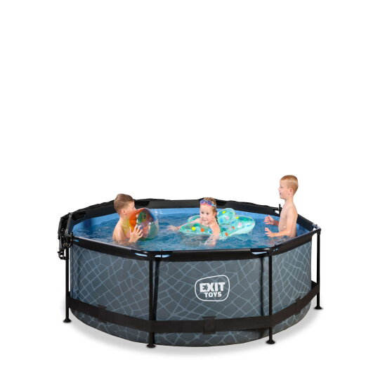Piscina EXIT Stone ø244x76cm con bomba de depuración y toldo, color gris