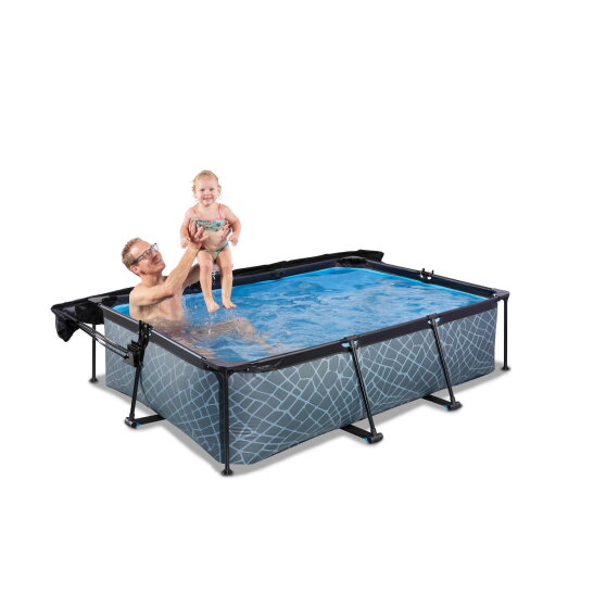Piscina EXIT Stone 220x150x65cm con bomba de depuración y toldo, color gris