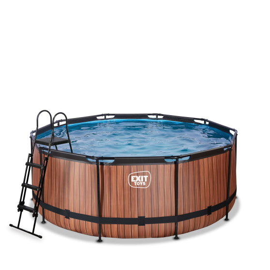 Piscina EXIT Wood ø360x122cm con bomba de filtrado de arena, color marrón