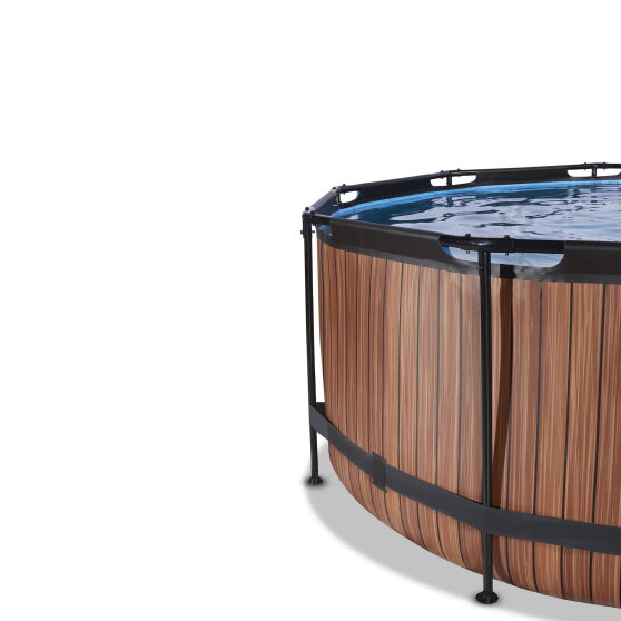 Piscina EXIT Wood ø360x122cm con bomba de filtrado de arena, color marrón