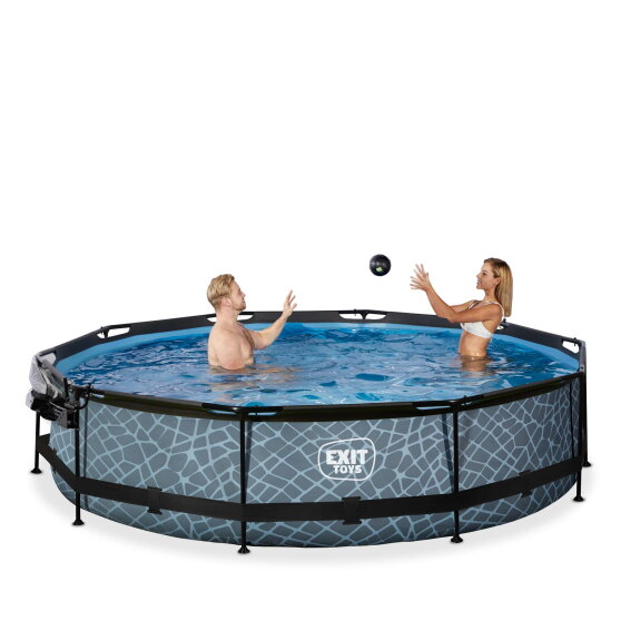 Piscina EXIT Stone ø360x76cm con bomba de depuración y cúpula, color gris