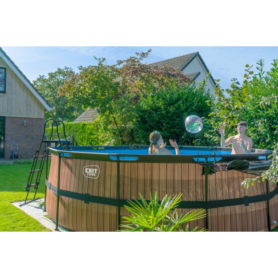 Piscina EXIT Wood ø450x122cm con bomba de filtrado de arena, color marrón
