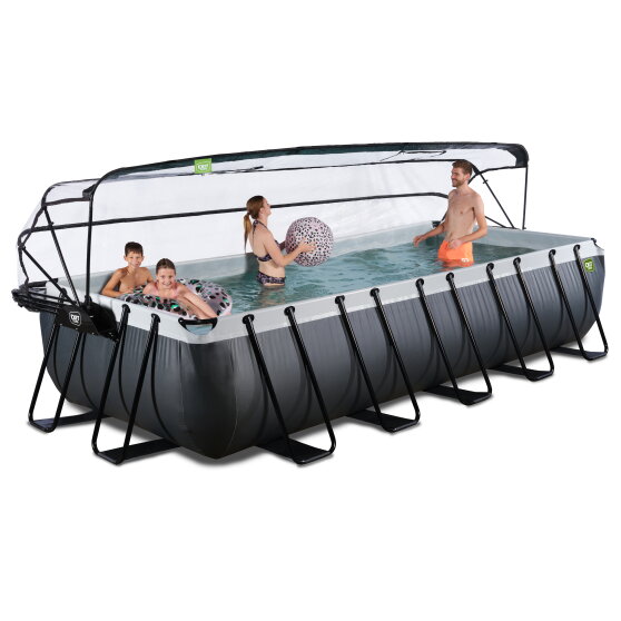 EXIT Black Leather pool 540x250x100cm with sand filter pump and dome and heat pump - black