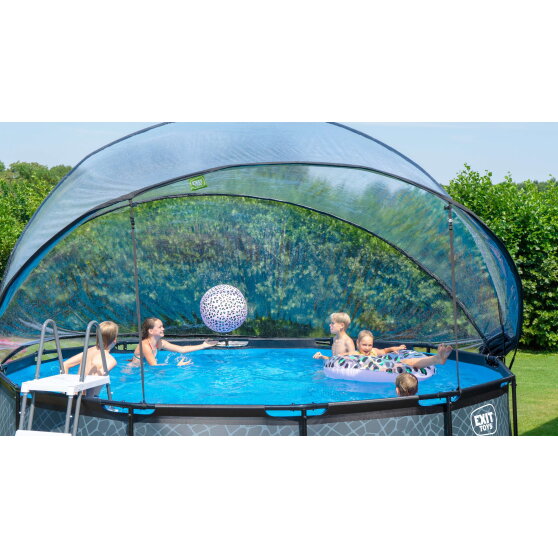 Piscina EXIT Black Leather &oslash;450x122cm con bomba de filtrado de arena y c&uacute;pula y set de accesorios, color negro