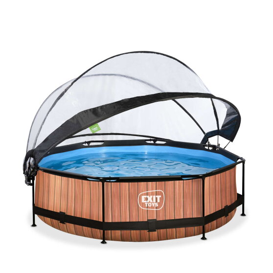 Piscina EXIT Wood &oslash;300x76cm con bomba de depuraci&oacute;n y c&uacute;pula, color marr&oacute;n