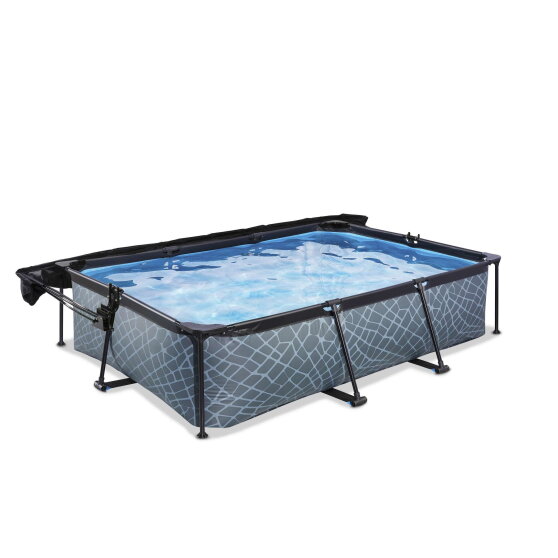 Piscina EXIT Stone 300x200x65cm con bomba de depuración y toldo, color gris