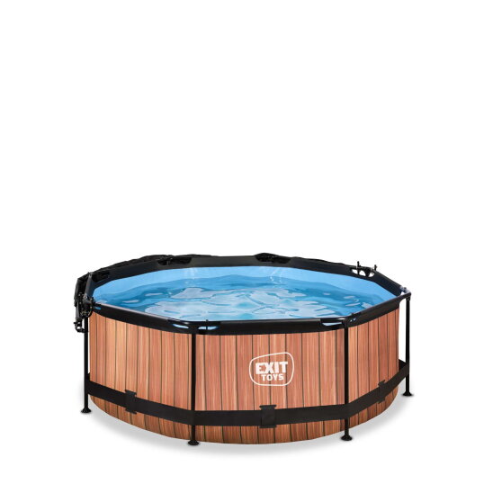 Piscina EXIT Wood &oslash;244x76cm con bomba de depuraci&oacute;n y toldo, color marr&oacute;n