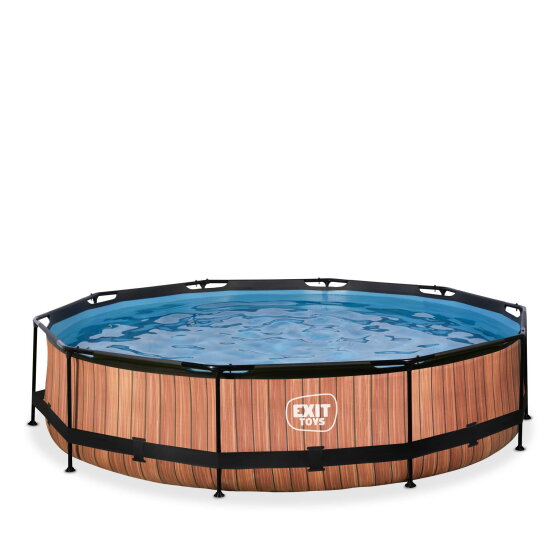 Piscina EXIT Wood ø360x76cm con bomba de depuración, color marrón