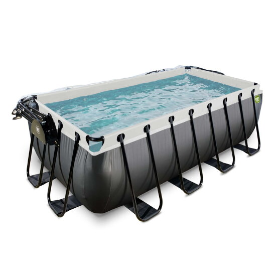 Piscina EXIT Black Leather 400x200x122cm con bomba de filtrado de arena y cúpula y bomba de calor, color negro