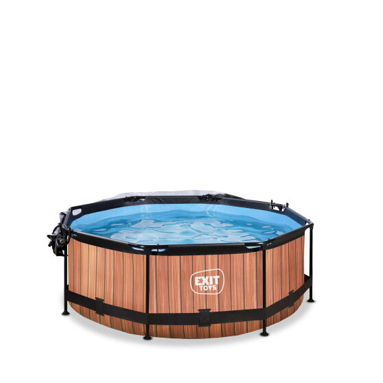 Piscina EXIT Wood ø244x76cm con bomba de depuración y cúpula, color marrón