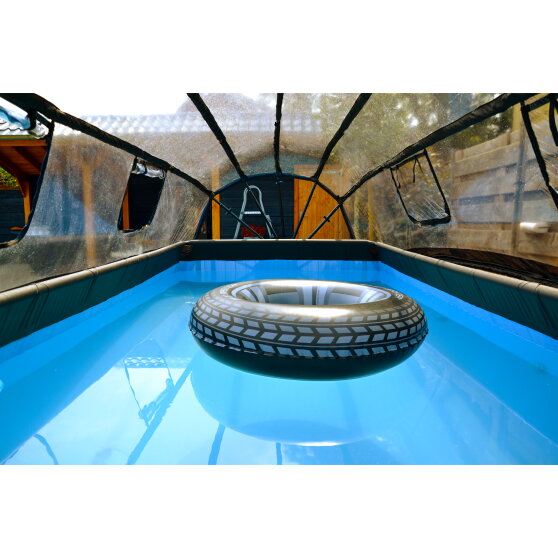 EXIT Wood pool 400x200x100cm with sand filter pump and dome and heat pump - brown