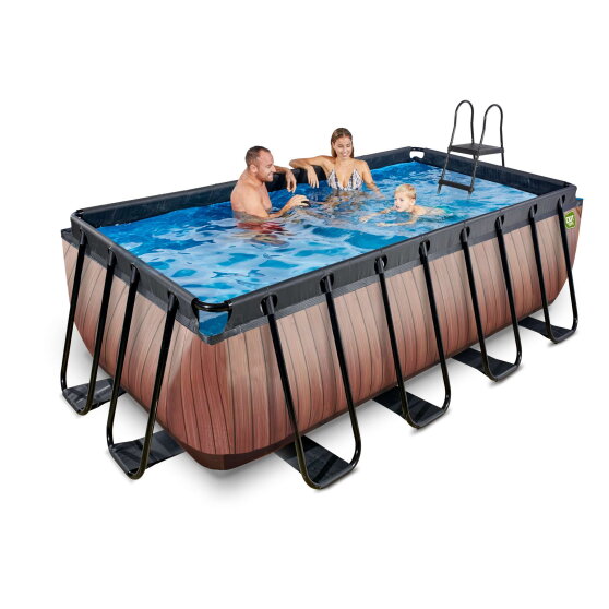 Piscina EXIT Wood 400x200x122cm con bomba de filtrado de arena, color marrón