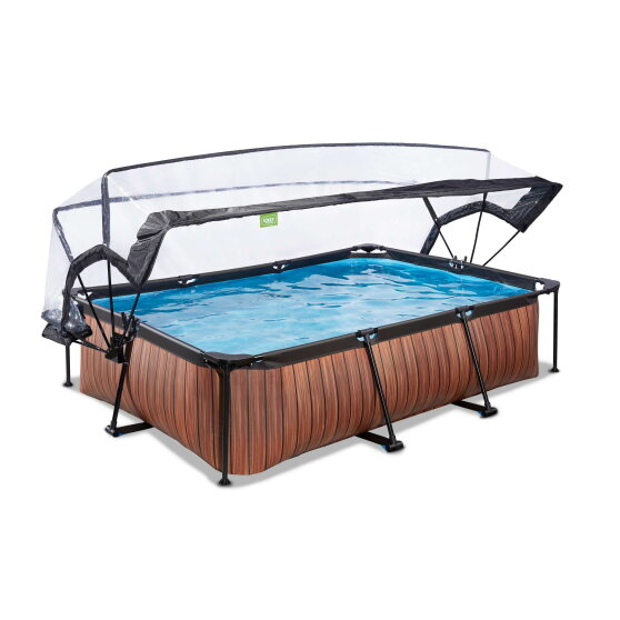 Piscina EXIT Wood 300x200x65cm con bomba de depuraci&oacute;n y c&uacute;pula, color marr&oacute;n