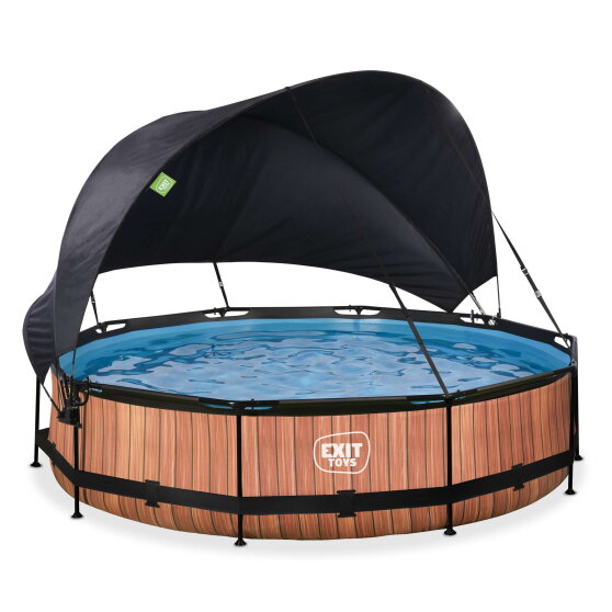 Piscina EXIT Wood &oslash;360x76cm con bomba de depuraci&oacute;n y toldo, color marr&oacute;n