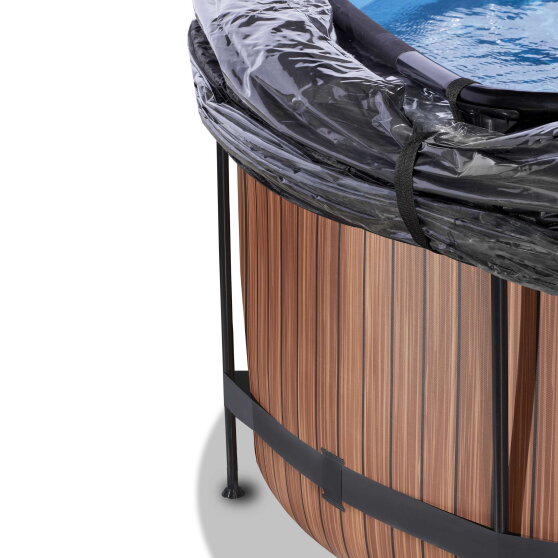 Piscina EXIT Wood ø360x122cm con bomba de filtrado de arena y cúpula, color marrón