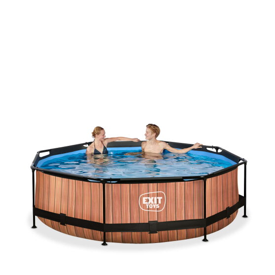 Piscina EXIT Wood &oslash;300x76cm con bomba de depuraci&oacute;n, color marr&oacute;n