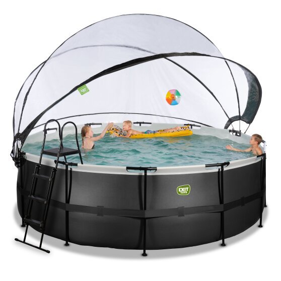 EXIT Black Leather pool ø427x122cm with sand filter pump and dome and heat pump - black