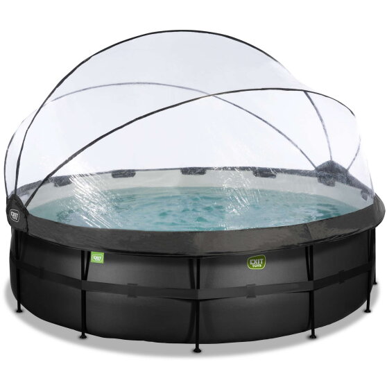 Piscina EXIT Black Leather ø488x122cm con bomba de filtrado de arena y cúpula y bomba de calor, color negro