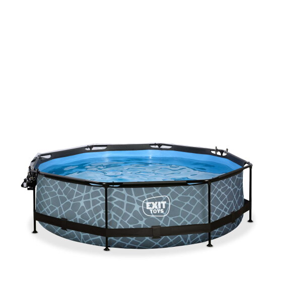 Piscina EXIT Stone ø300x76cm con bomba de depuración y cúpula, color gris