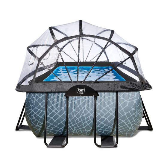 Piscina EXIT Stone 400x200x122cm con bomba de filtrado de arena y cúpula, color gris