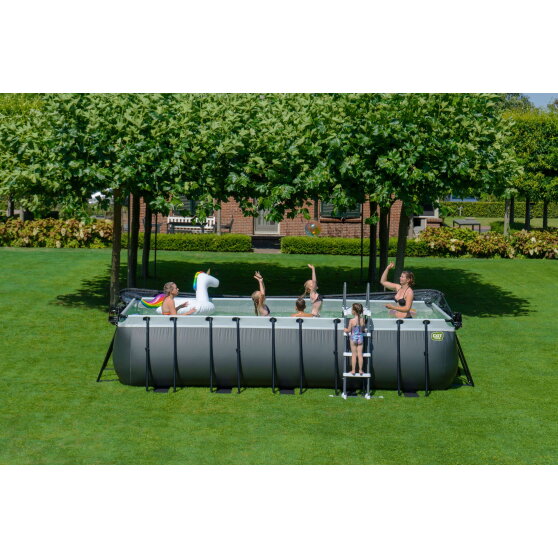 Piscina EXIT Black Leather 540x250x122cm con bomba de filtrado de arena y cúpula, color negro