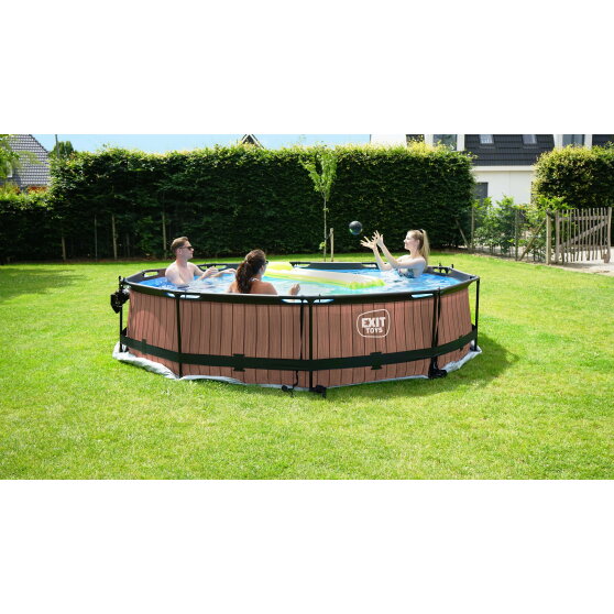 Piscina EXIT Black Wood &oslash;360x76cm con bomba de depuraci&oacute;n y c&uacute;pula, color negro