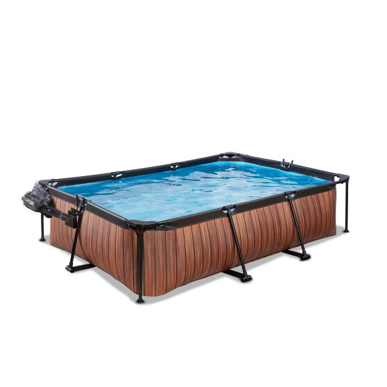 Piscina EXIT Wood 300x200x65cm con bomba de depuración y cúpula, color marrón