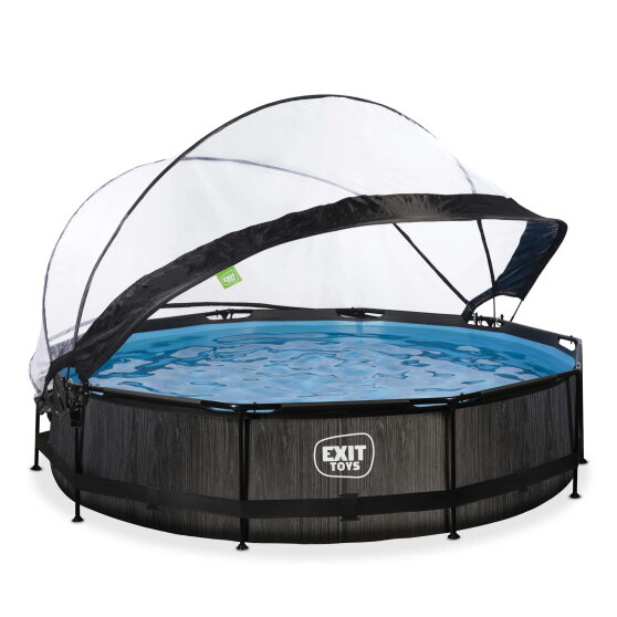 Piscina EXIT Black Wood &oslash;360x76cm con bomba de depuraci&oacute;n y c&uacute;pula, color negro