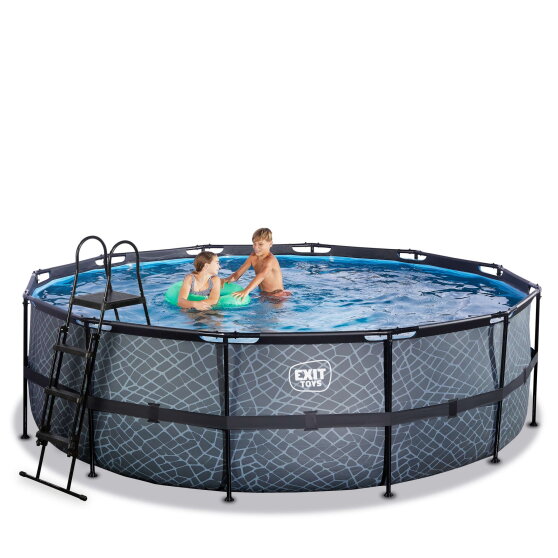 Piscina EXIT Stone ø450x122cm con bomba de depuración, color gris