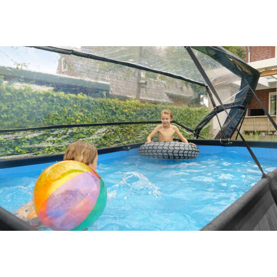 Piscina EXIT Black Wood 300x200x65cm con bomba de depuraci&oacute;n y c&uacute;pula, color negro