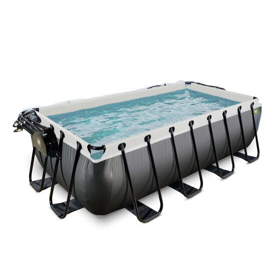 Piscina EXIT Black Leather 400x200x100cm con bomba de filtrado de arena y cúpula y bomba de calor, color negro