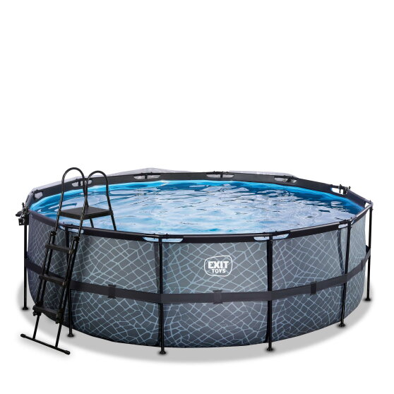 Piscina EXIT Stone ø427x122cm con bomba de filtrado de arena y cúpula, color gris