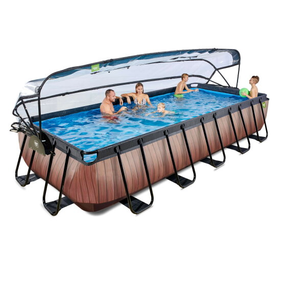 Piscina EXIT Wood 540x250x100cm con bomba de filtrado de arena y cúpula, color marrón